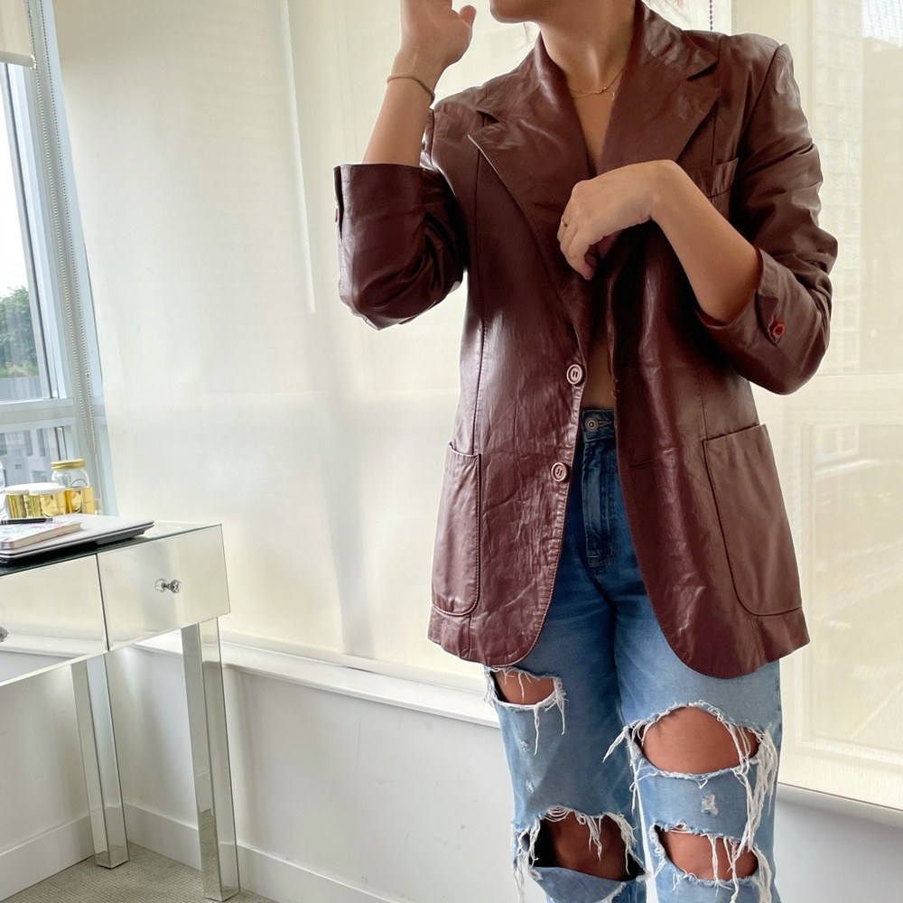 YSL vintage brown leather blazer size L